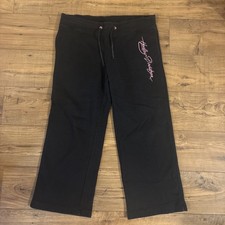 VTG Y2K Harley Davidson Sweatpants Black  Pink Embroidered - Women's Sz XL