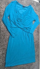 H by Halston Solid Cowl Neck Long Sleeve Dress Women's 14 Teal