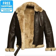 Mens Raf B3 Real Leather Jacket Aviator Flying Bomber SheepSkin Pilot Coat Brown