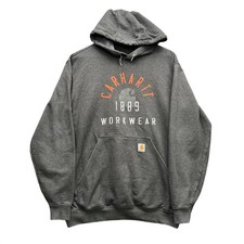 Carhartt Hoodie Men's M Gray Pullover Hooded Graphic Logo Workwear Sweatshirt