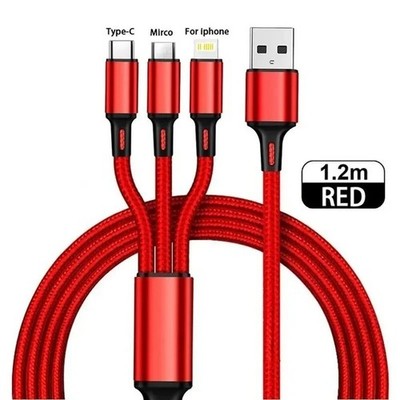HeavyDuty 3 in 1 Multi USB Charger Charging Cable For Type-C iPhone USB Micro_UK