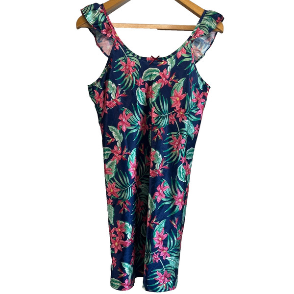 Mango Slip Dress Size 16 Floral Sleeveless Round Neck Knee Length Sleek Women