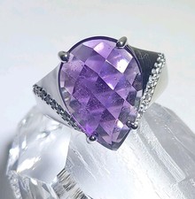 Vintage Amethyst  Sterling Silver Ring Faceted Pear Purple Size 8 RGN 925 Prong