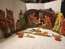 LG Vintage Cardboard Cut Out Nativity Seen 14 Pieces Made In USA Christmas Decor