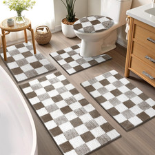 Yamaziot Checkered Bathroom Rug Sets 5 Piece, Non-Slip Ultra Absorbent Microfibe