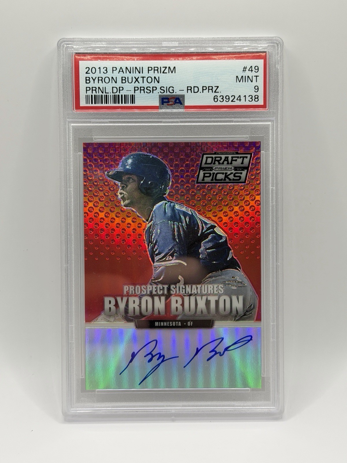 2013 Panini Prizm Draft Picks Byron Buxton Red Refractor Rookie Auto /100! PSA 9