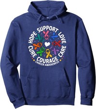 All Cancer Awareness Support All Ribbons Design Unisex Hooded Sweatshirt