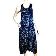 H Halston Studio Womens XS Sleeveless Maxi Dress Blue Tie Dye Cotton AOP