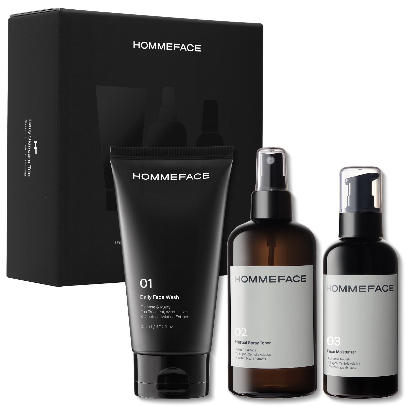 HOMMEFACE Men's Daily Trio Skincare Set, 3-Step Face Routine