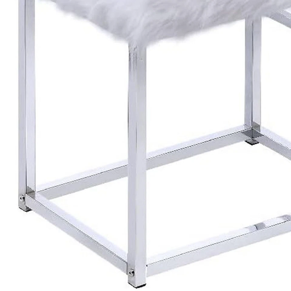 Benjara 42 Inch Vanity Desk with Faux Fur Stool, Mirror, Glam Metal Frame, Ch... - Image 4 of 4