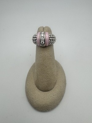 LAGOS Medium Sterling Silver & Pink Ceramic Caviar Diamond Ring