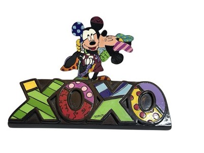 DISNEY x ROMERO BRITTO Mickey Minnie Kissing XOXO Plaque Display Figurine 2014