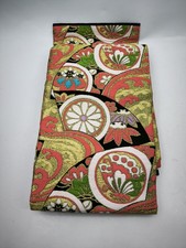 Japanese Obi Belt Vintage Gold Red Embroidered Kimono Sash One Size