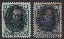 1894 Peru SC# 123, 126-Pres. Remigio Morales Bermudez-Surcharg-2 Different-Used