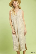 Umgee Chevron Stripe Sleeveless Midi Dress - Latte - Medium