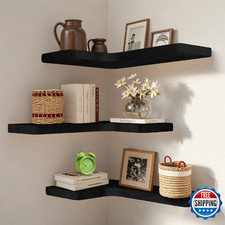 jubilander Floating Corner Shelves Set of 3, Solid Wood Picture Wall Shelf, Floa