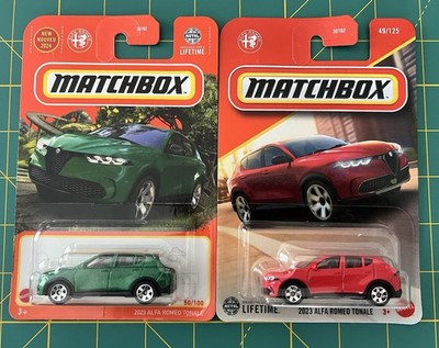 LOT OF 2 - 2024 & 2025 MATCHBOX 2023 ALFA ROMEO TONALE FANGIO METALLIC GREEN/RED