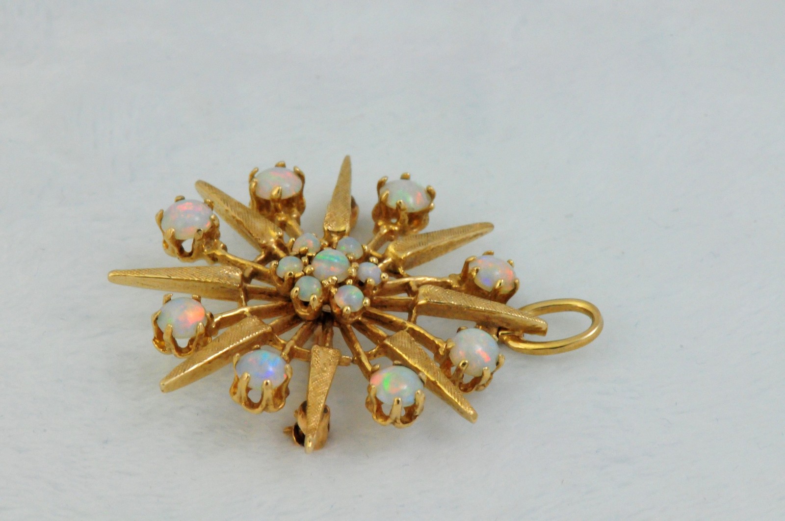 14k Yellow Gold Star Flower Brooch Pin or Pendant with Opals, Mint eBay