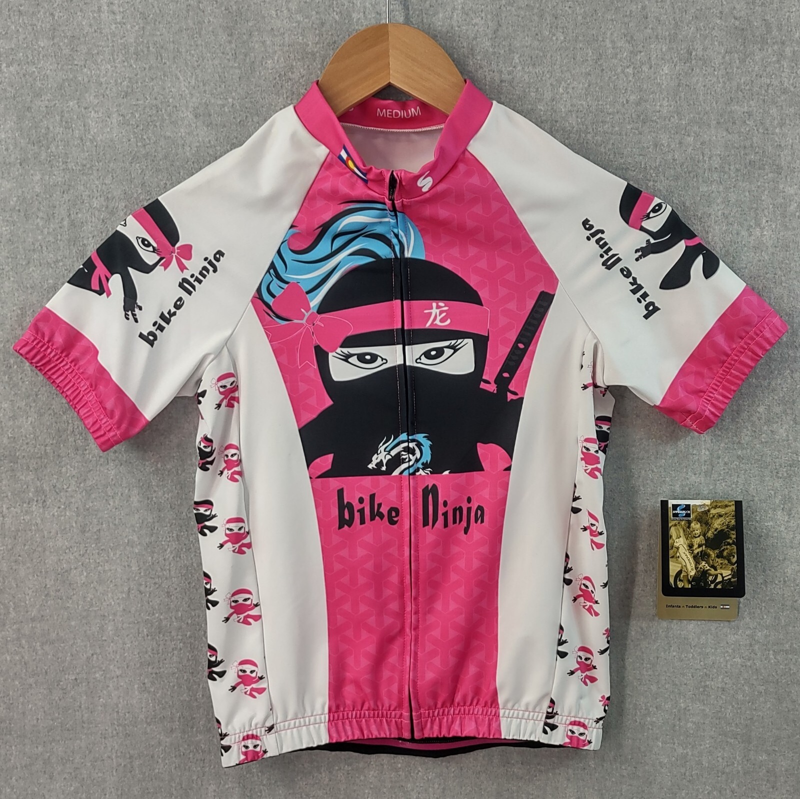 Camiseta deportiva de ciclismo Spindaroos para niños mediana cremallera completa raglán pinza bolsillos sin existencias