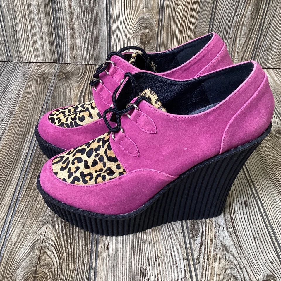Pleaser Demonia CREEPER-304 Talla 6 Púrpura Leopardo Cuña Plataforma Con Cordones Creeper Foto 4 de 4