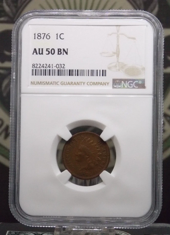 1876 Indian Head Cent Penny 1c NGC AU50 BN #032 About Uncirculated ECC&C, Inc. - Image 3 of 4