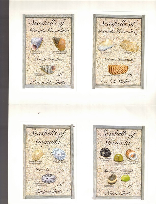 GRENADA Sc 2208-9+GRENADINES Sc 1549-50 NH 4 IMPERF S/S OF 1993- SHELLS - (WG09)