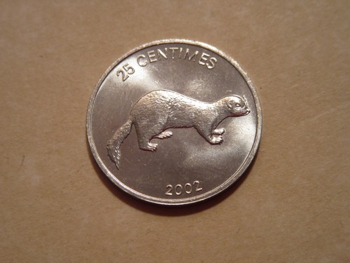 2002 CONGO WEASEL coin 25 centimes LION uncirculated animal