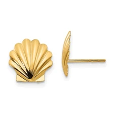 14k Yellow Gold Shell Stud Earrings for Women 0.35gm L-10mm, W-10mm