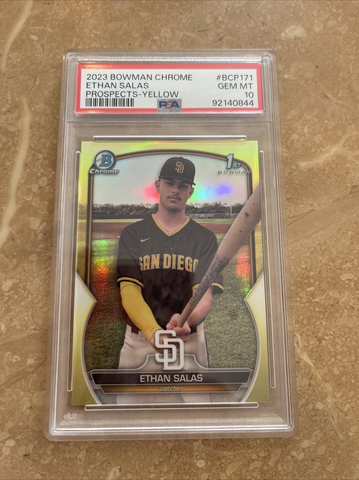 ETHAN SALAS 2023 BOWMAN CHROME 1ST BOWMAN BCP171 YELLOW REFRACTOR 39/75💥💥💥💥