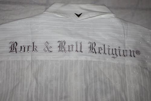 FENDER CUSTOM SHOP Size XXL BUTTON DRESS SHIRT SEQUIN CROSS ROCK & ROLL READ - Picture 11 of 11