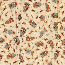 1.8 YD Winter Birdhouse Fabric Beige Quilting Cotton