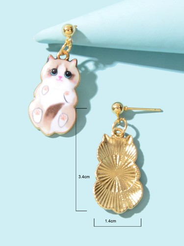 Lovely White Enamel Cat Charm Pierced Earrings Dainty Animal Jewellery for Women - Picture 4 of 4