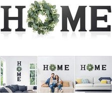 Wood Home Sign for Wall Decor Wooden Letters with Wreath Black