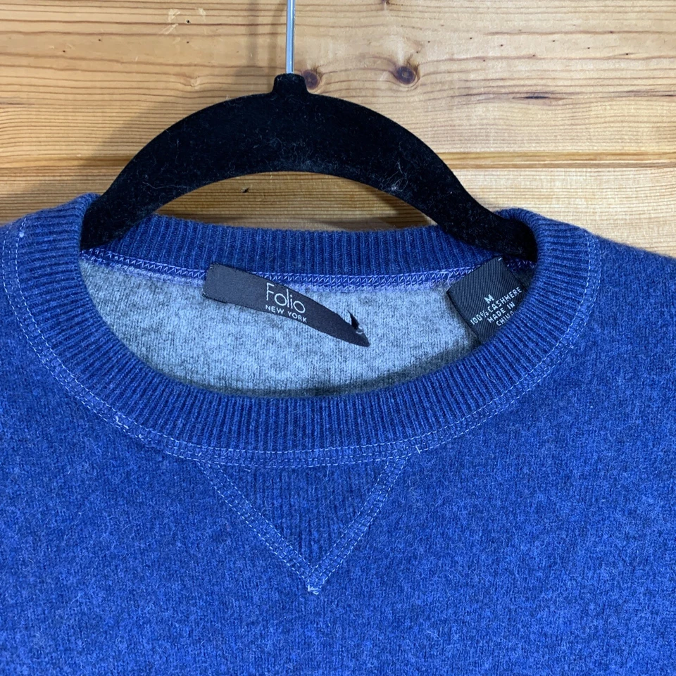 Suéter Pullover FOLIO New York Para Mujer 100% Cachemira Cuello Redondo Talla Mediana Azul Foto 3 de 4