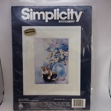 Simplicity Stitchery CUP OF TROUBLE 05017 Kitten Crewel Kit Unopened