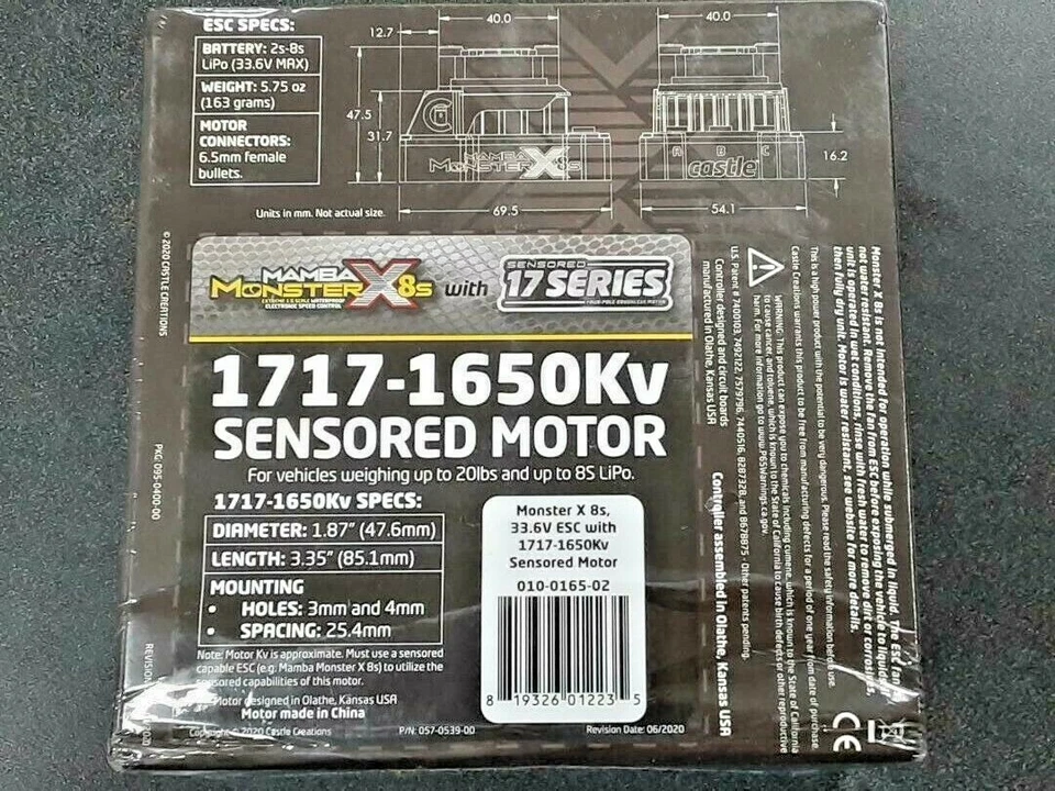 Castle Creations Mamba Monster X 8S 1/6 ESC/Motor Combo w/1717 Sensored Motor - Image 3 of 4