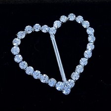 Rhinestone Heart Slider scarf Buckle Silver-Color Alloy Cubic Zirconia Decorated