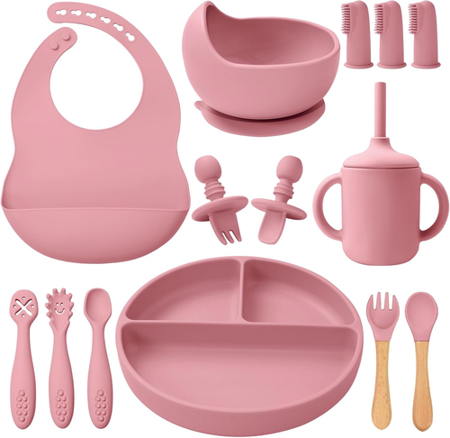 Silicone Baby Feeding Set 14 Pcs,Baby Led Weaning Supplies, Baby Spoons Suction - Picture 11 of 12