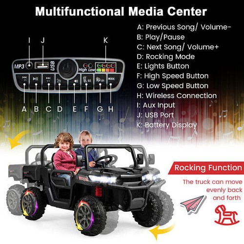 2-Seater Kids Ride On Dump Truck with Dump Bed and Shovel-Black - Color: Black - Picture 5 of 5