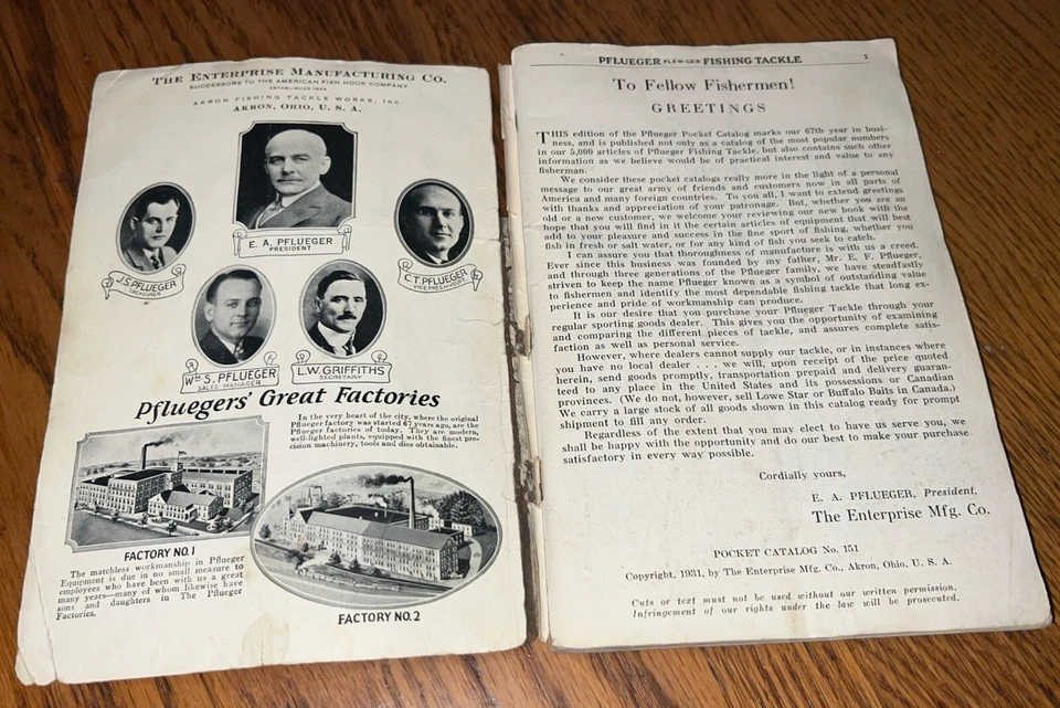 Folleto de referencia de catálogo de bolsillo para aparejos de pesca Enterprise Pflueger 1931 151 Foto 2 de 4