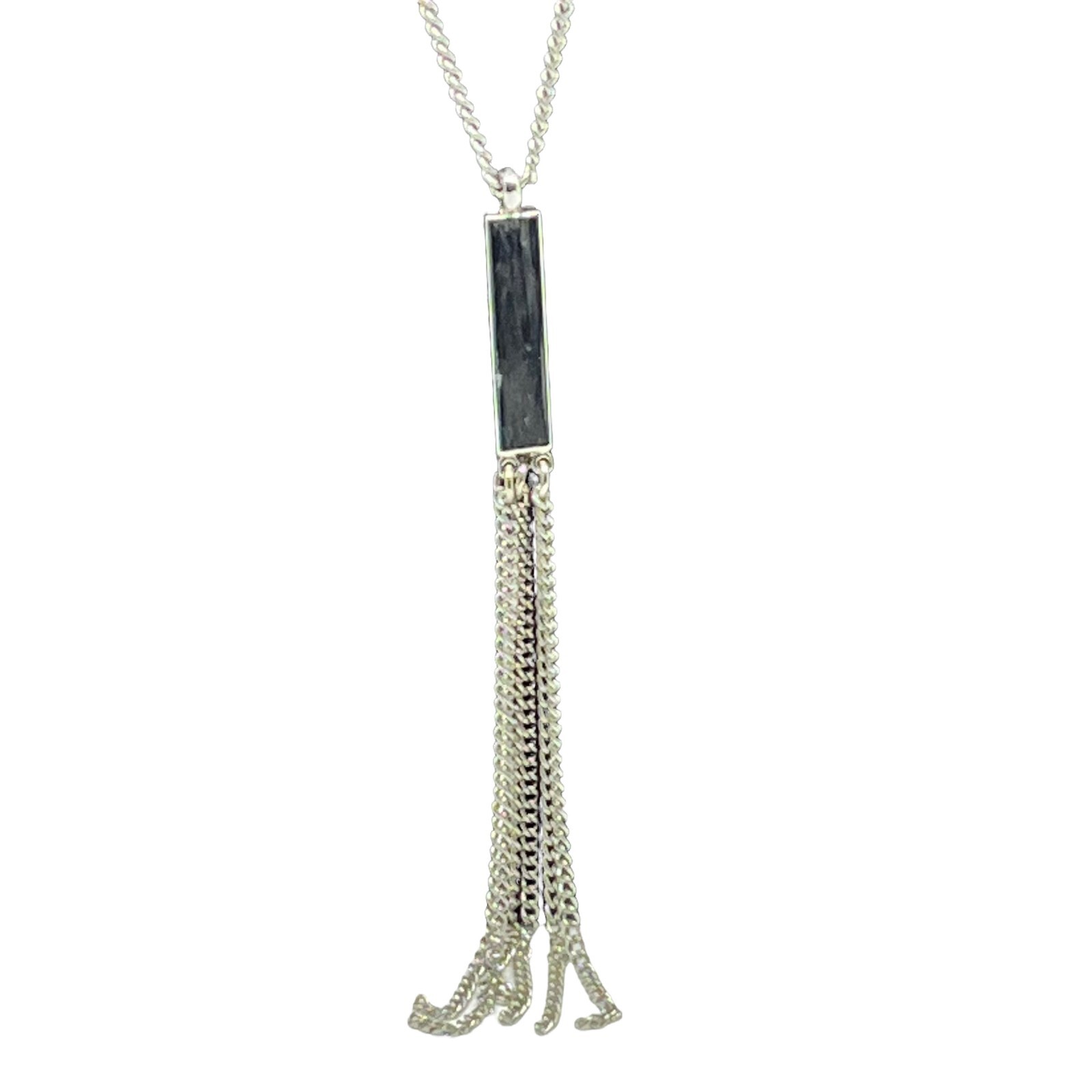Chain Necklace Silver Tone Rectangular Tassel Pen… - image 1