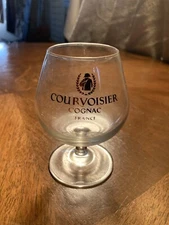 vintage Courvoisier COGNAC de Napoleon  4.5”STEMMED GLASS GOLD LETTERING snifter
