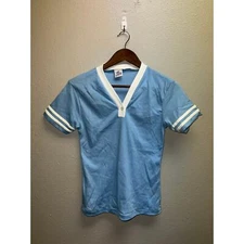 80s Women's Le Riche Blue White Shirt Top Blank VTG Women Medium