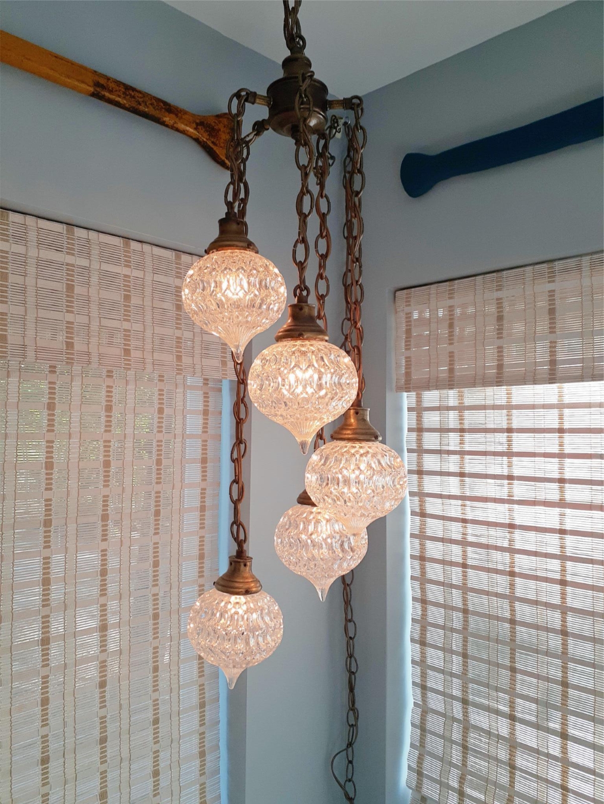 Vintage Mid Century 5 Crystal Light Swag Lamp