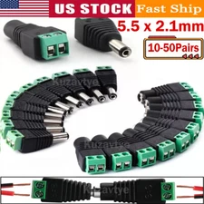 50 Pair 12V DC Adapter Plug 5.5mm x 2.1mm DC Power Connector Cable End Plugs M&F