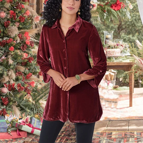 Blusa Prendas para el torso holgada informal de terciopelo manga larga para mujer - Imagen 9 de 27