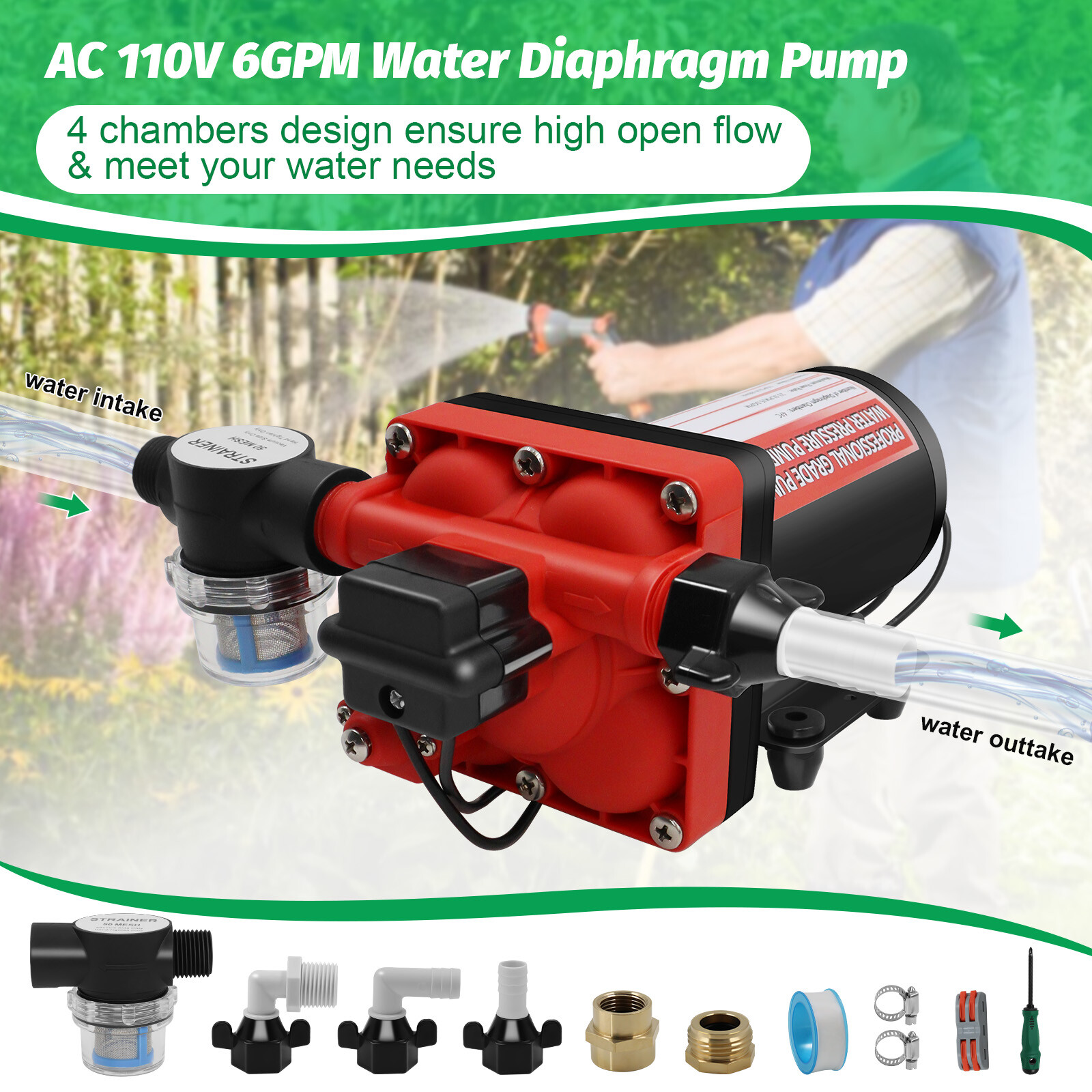 AC 110V RV Water Pump SelfPriming Diaphragm Pump 70 PSI High Pressure