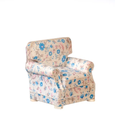 Dolls House Armchair White Floral Miniature 1:12th Scale I Jaspers Miniatures - Image 1 of 4