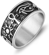 Stainless Steel Ancient Egyptian Ankh Cross Eye of Horus Ring Egypt Symbol Rings
