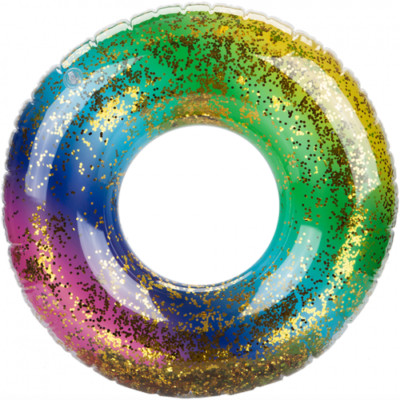 24'' Glitzer gefüllt Regenbogen aufblasbar Ring Schwimmen Strand Pool Schwimmer Alter 3-6